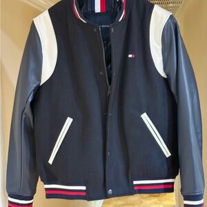 Tommy Hilfiger Blue and White Men's Varsity Jacket